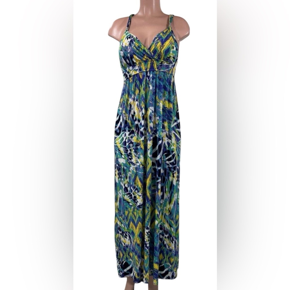 Allison Brittney crossover-front empire waist maxi dress geometric abstract pat - Picture 3 of 8